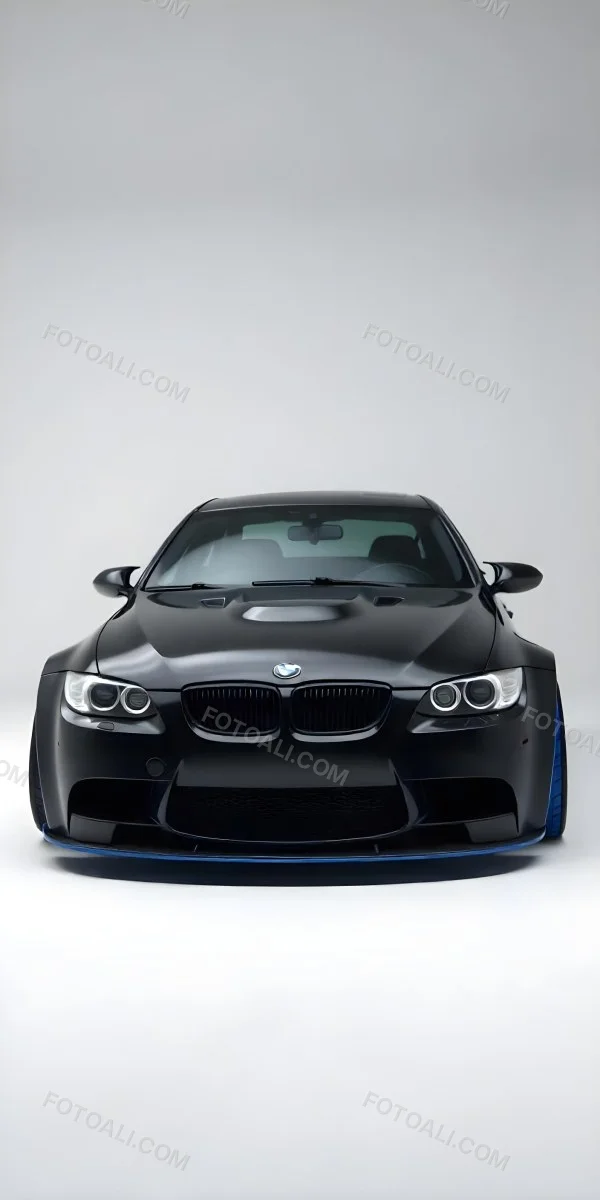 A Black Bmw M3 E92 With A Wide Body Kit Blue Rims And A Carbon Fiber Front Lip Studio Background 9 6ed4