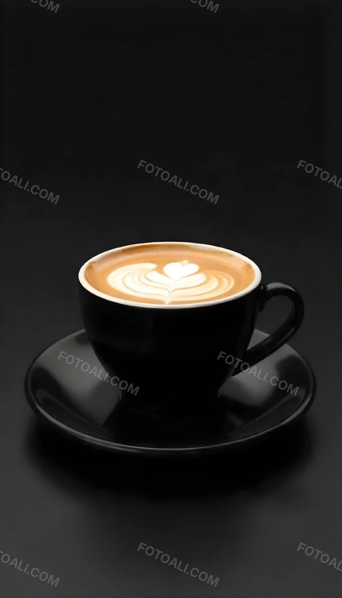 A Black Cup Of Coffee With Foam On A Black Plate Dark Background 10 B8e1