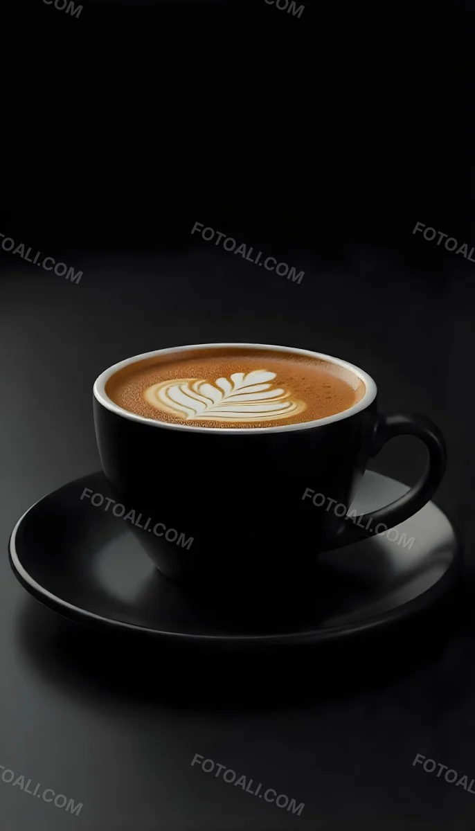 A Black Cup Of Coffee With Foam On A Black Plate Dark Background 11 0f7e