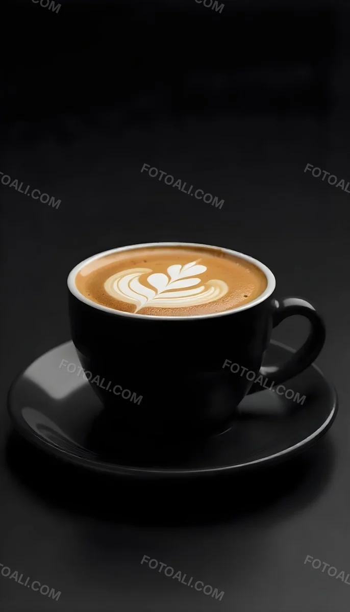 A Black Cup Of Coffee With Foam On A Black Plate Dark Background 12 09df