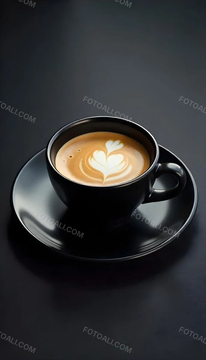 A Black Cup Of Coffee With Foam On A Black Plate Dark Background 13 9761