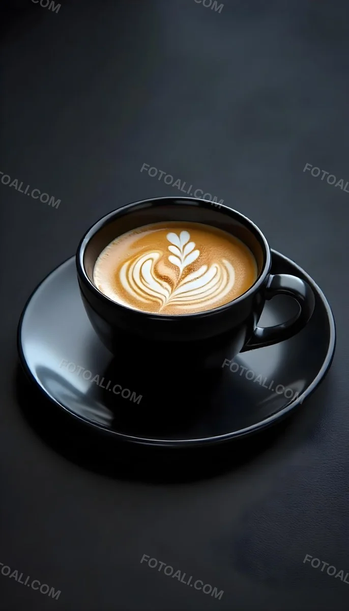 A Black Cup Of Coffee With Foam On A Black Plate Dark Background 15 8518