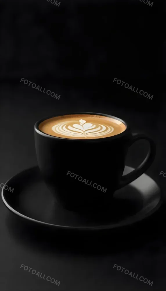 A Black Cup Of Coffee With Foam On A Black Plate Dark Background 17 9364