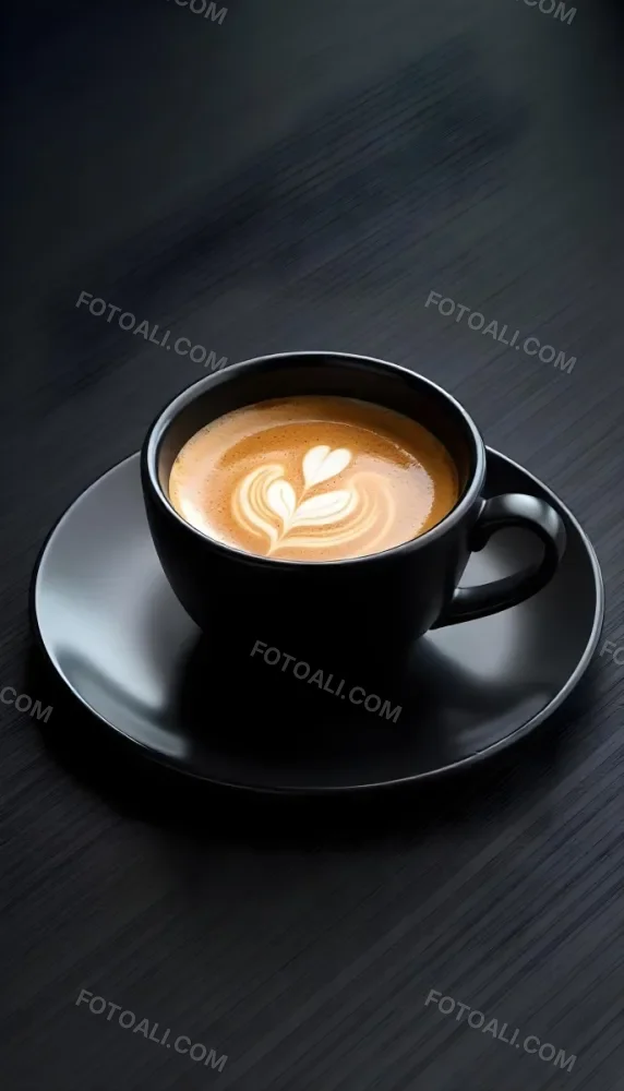 A Black Cup Of Coffee With Foam On A Black Plate Dark Background 18 3fe8