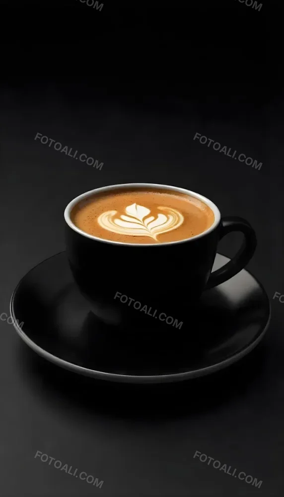 A Black Cup Of Coffee With Foam On A Black Plate Dark Background 3 12c1