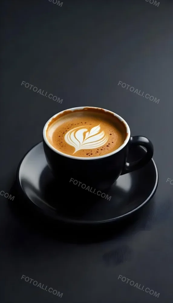 A Black Cup Of Coffee With Foam On A Black Plate Dark Background 5 4132