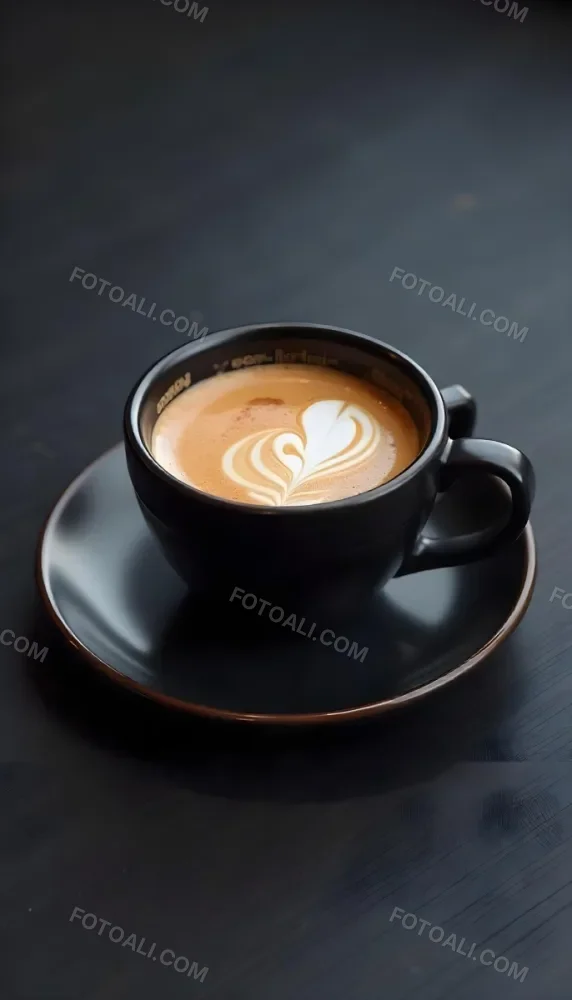 A Black Cup Of Coffee With Foam On A Black Plate Dark Background 6 32de