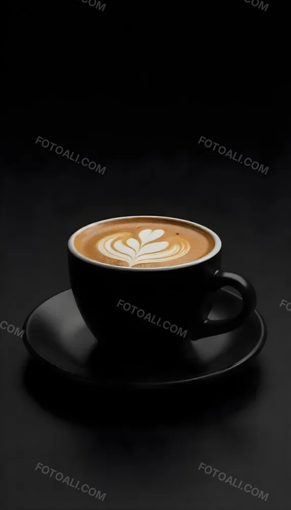 A Black Cup Of Coffee With Foam On A Black Plate Dark Background 7 F67d