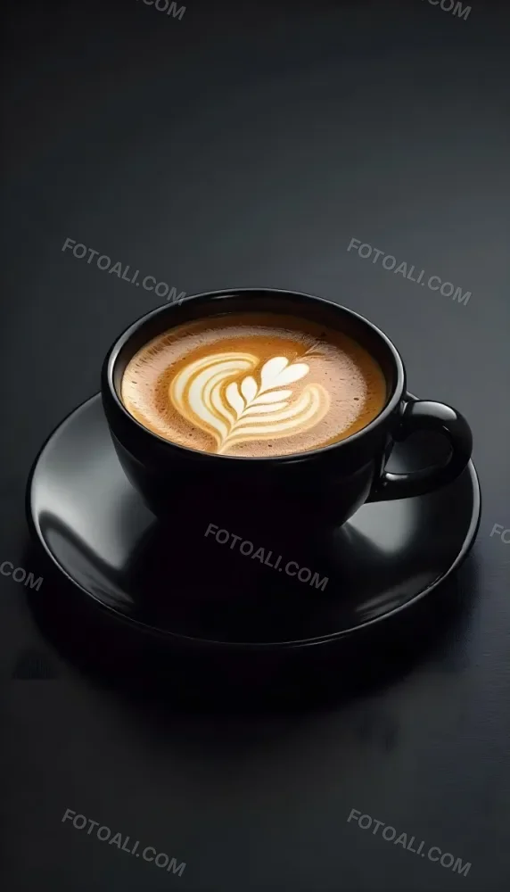A Black Cup Of Coffee With Foam On A Black Plate Dark Background 9 595f