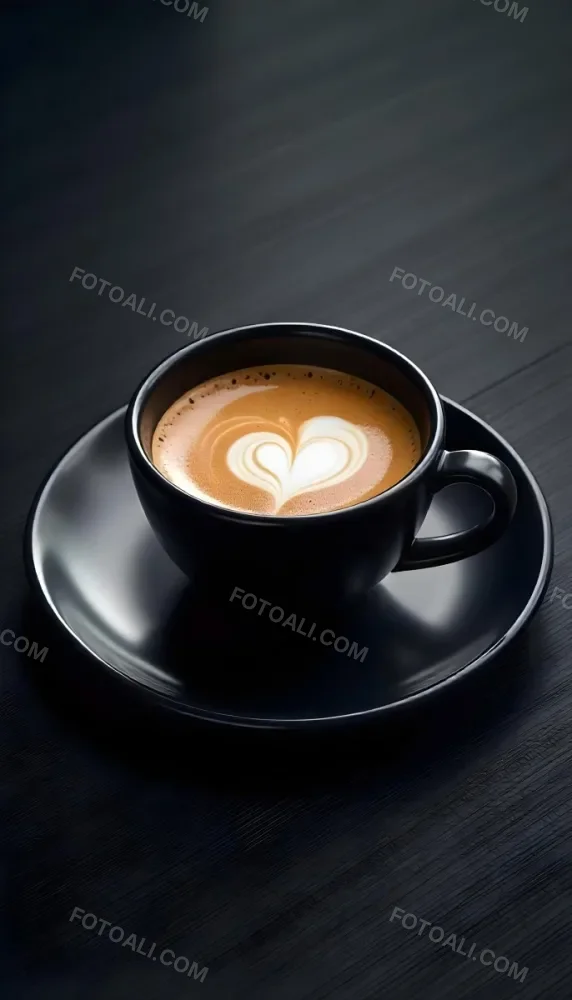 A Black Cup Of Coffee With Foam On A Black Plate On A Black Table 10 971a