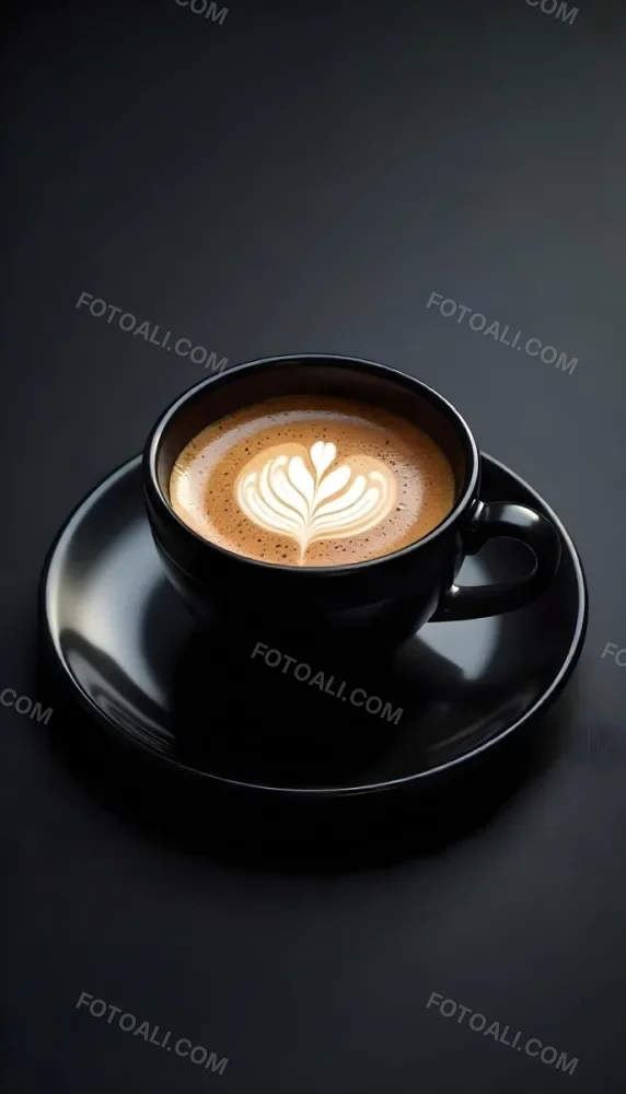 A Black Cup Of Coffee With Foam On A Black Plate On A Black Table 17 D5a5