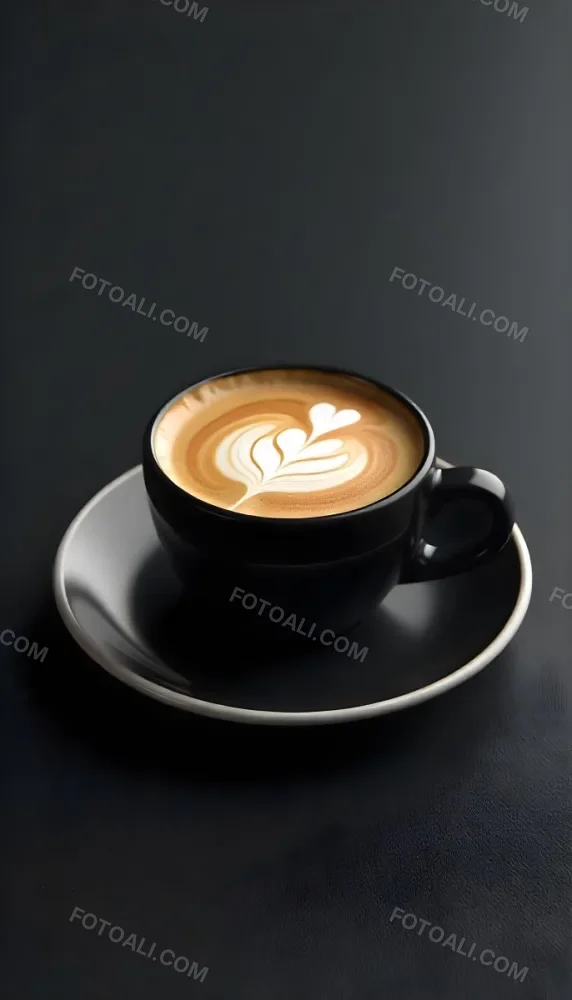 A Black Cup Of Coffee With Foam On A Black Plate On A Black Table 18 91d1