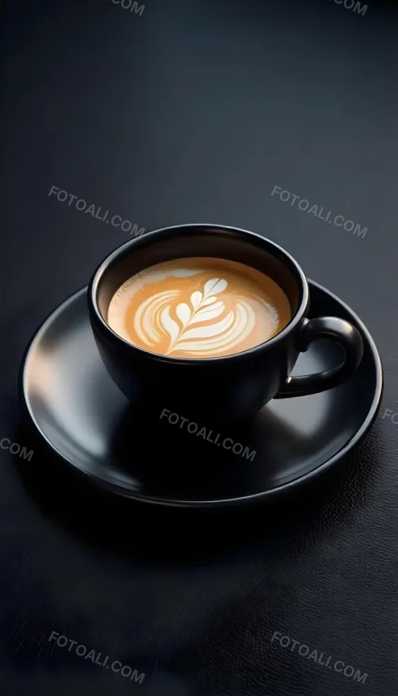 A Black Cup Of Coffee With Foam On A Black Plate On A Black Table 20 Ab60