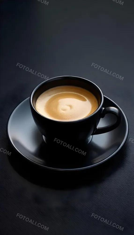 A Black Cup Of Coffee With Foam On A Black Plate On A Black Table 6 30f6
