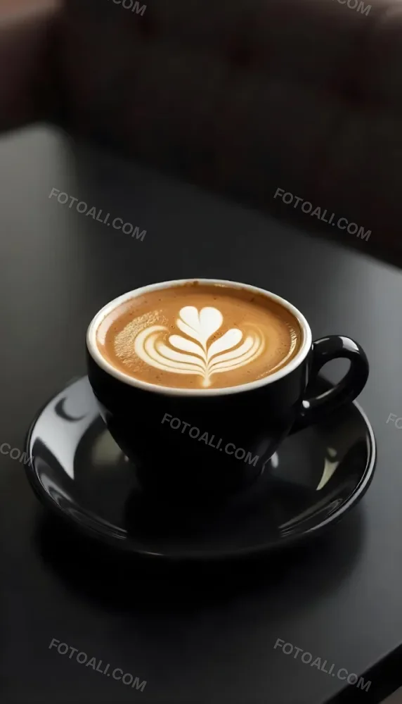 A Black Cup Of Coffee With Foam On A Black Plate On A Black Table 7 2b4e