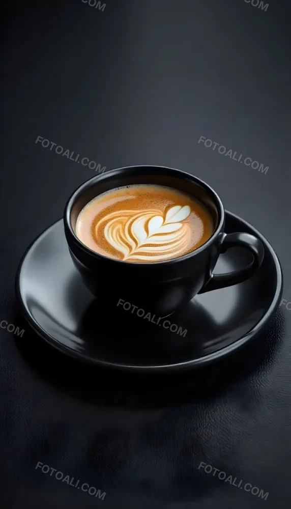A Black Cup Of Coffee With Foam On A Black Plate On A Black Table 8 Ca17