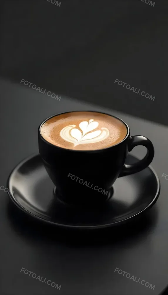 A Black Cup Of Coffee With Foam On A Black Plate On A Black Table 9 A866