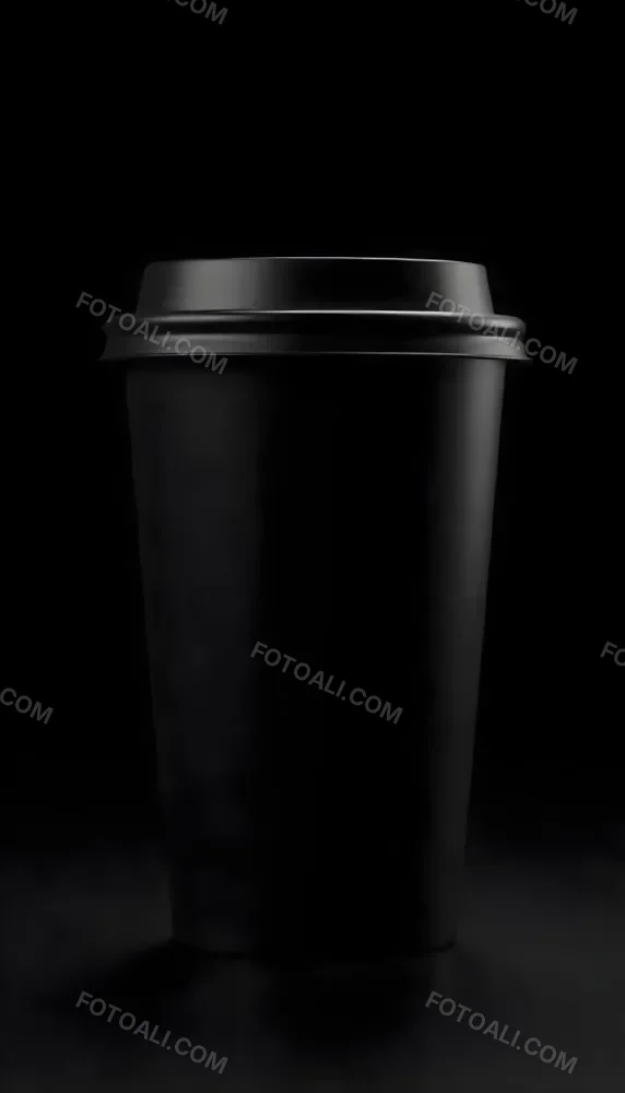 A Black Disposable Coffee Cup With A Black Lid Coffee Splashing Out Of The Bottom On A Black Background 31 0853