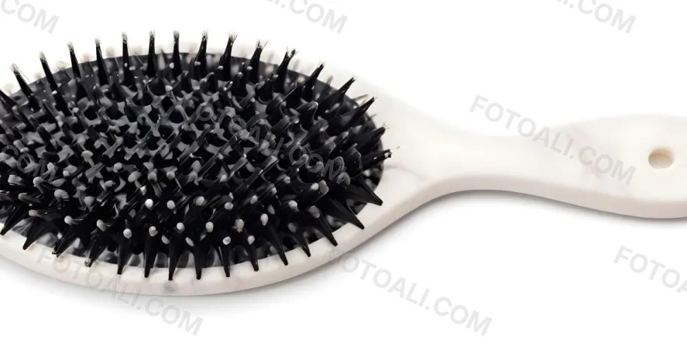 A Black Hair Brush With White Bristles Placed On A Marble Countertop 4 E5b5
