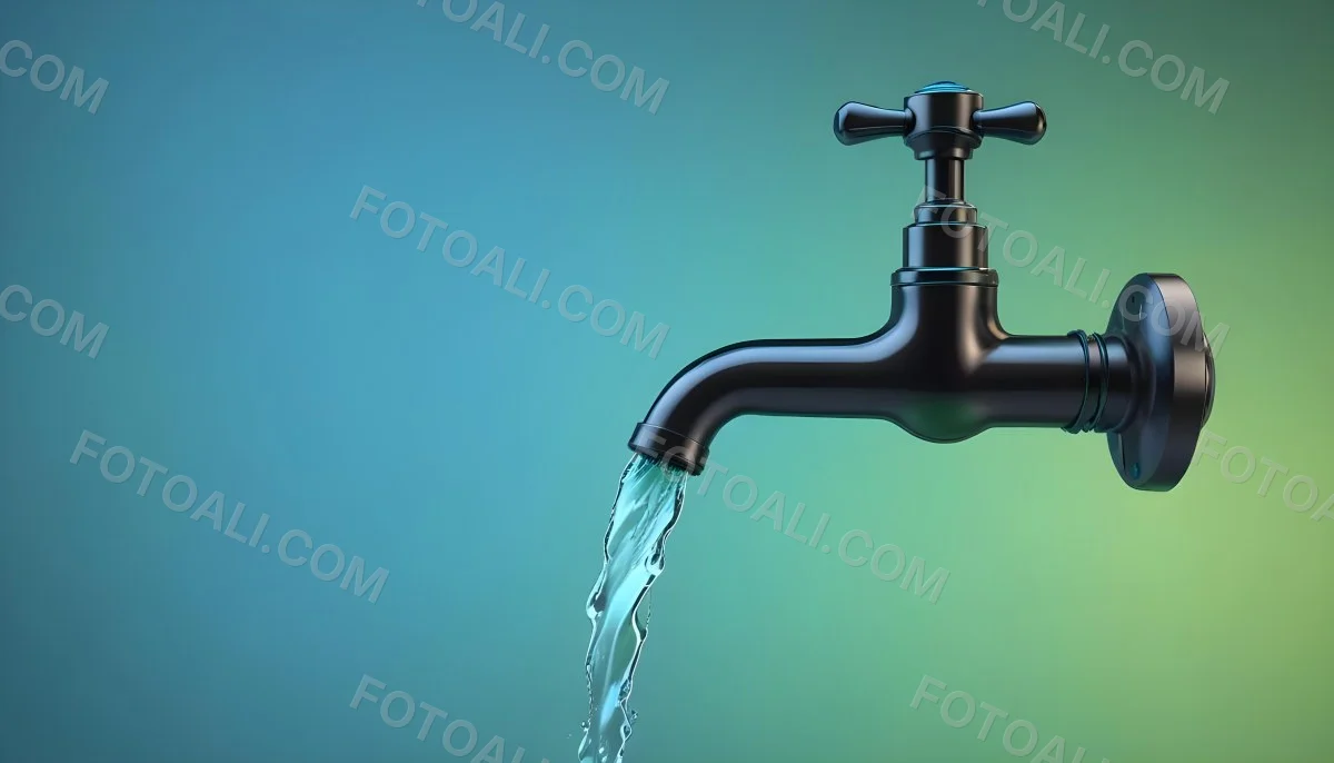 A Black Metal Faucet With Water Flowing Out Of It Gradient Background With Blue And Green Colors Clean And Simple Design Modern Style 21 8422