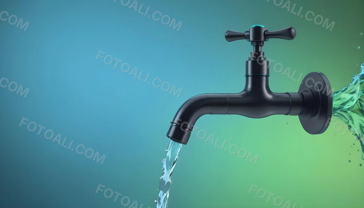 A Black Metal Faucet With Water Flowing Out Of It Gradient Background With Blue And Green Colors Clean And Simple Design Modern Style 33 2f91