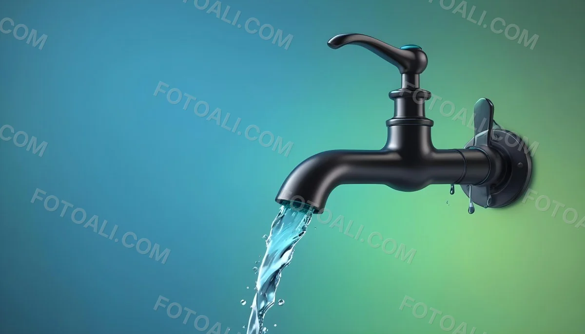 A Black Metal Faucet With Water Flowing Out Of It Gradient Background With Blue And Green Colors Clean And Simple Design Modern Style 39 Ac02