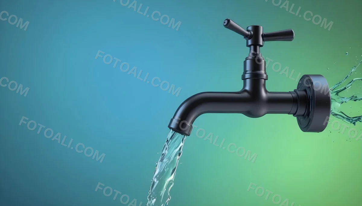 A Black Metal Faucet With Water Flowing Out Of It Gradient Background With Blue And Green Colors Clean And Simple Design Modern Style 42 5fee