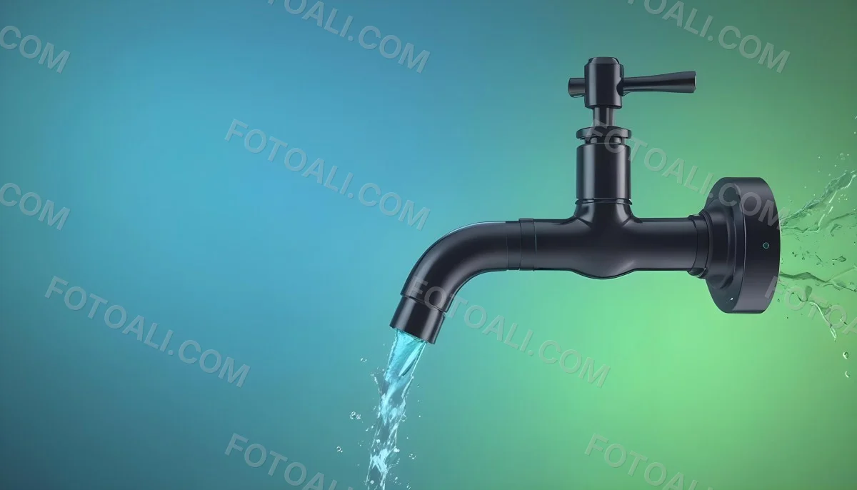 A Black Metal Faucet With Water Flowing Out Of It Gradient Background With Blue And Green Colors Clean And Simple Design Modern Style 45 E4eb
