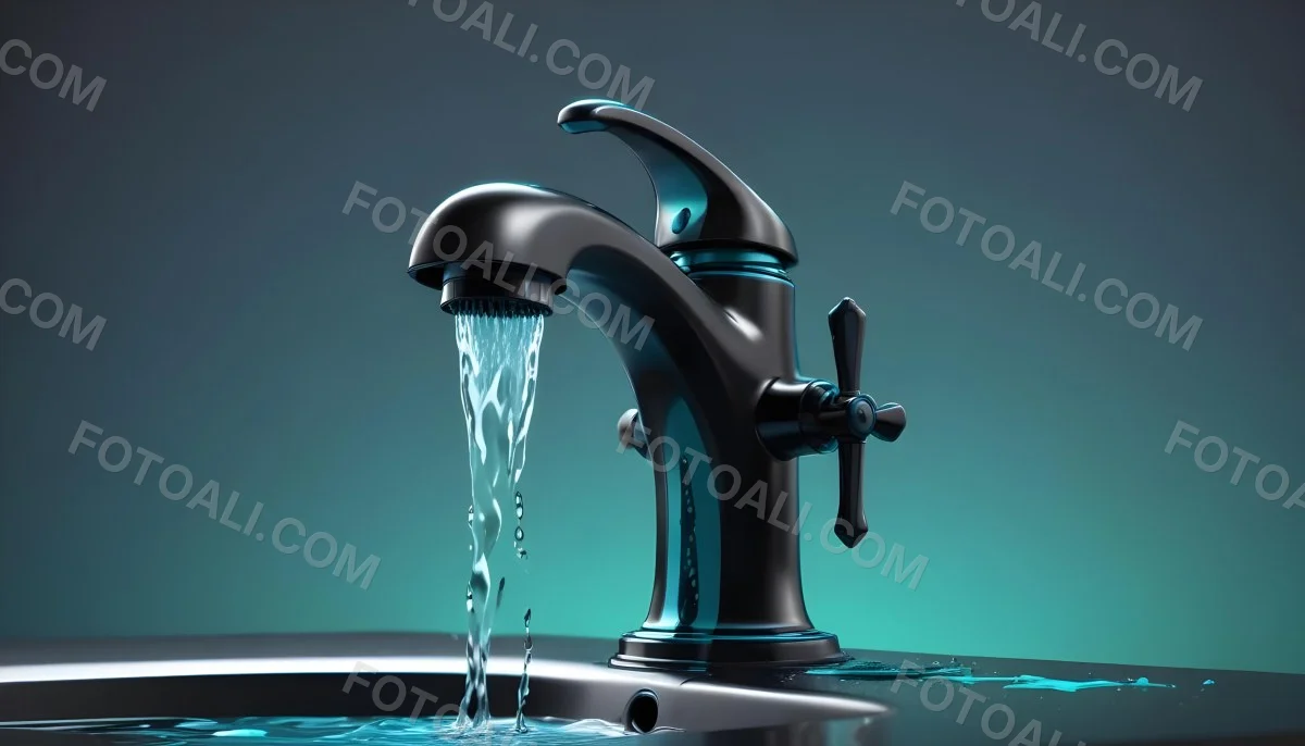 A Black Metal Faucet With Water Flowing Out Of It Gradient Background With Blue And Green Colors Clean And Simple Design Modern Style 7 9b6d