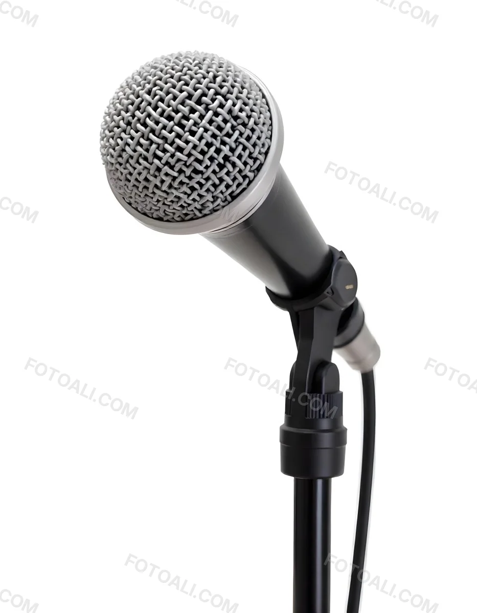 A Black Microphone On A Black Stand With A Black Cable Isolated On A White Background 14 3d17
