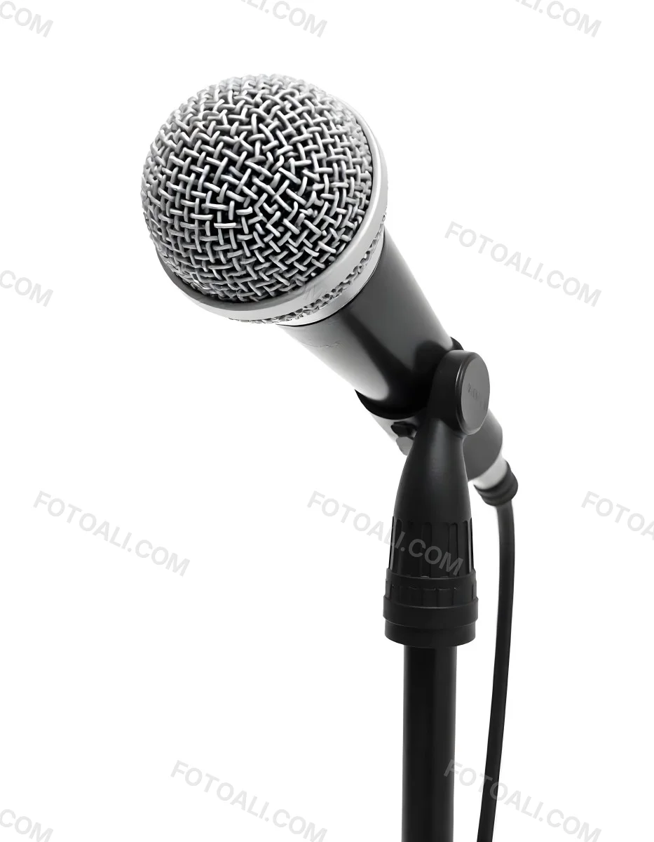 A Black Microphone On A Black Stand With A Black Cable Isolated On A White Background 16 Ccd9