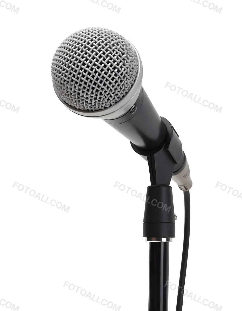 A Black Microphone On A Black Stand With A Black Cable Isolated On A White Background 2 7c22