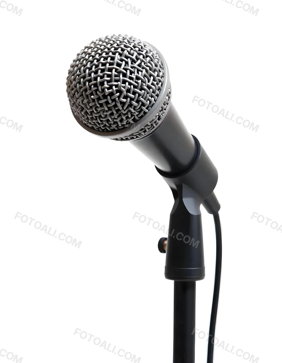 A Black Microphone On A Black Stand With A Black Cable Isolated On A White Background 28 C5fa