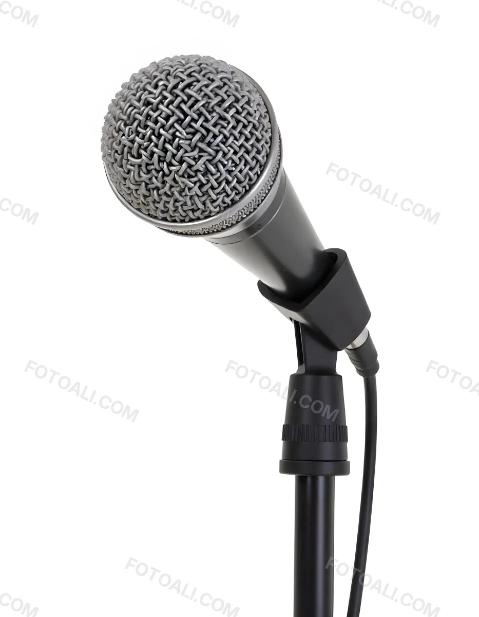 A Black Microphone On A Black Stand With A Black Cable Isolated On A White Background 31 7d5f