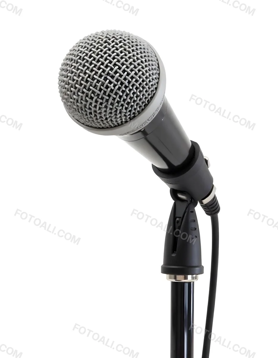 A Black Microphone On A Black Stand With A Black Cable Isolated On A White Background 4 14a4