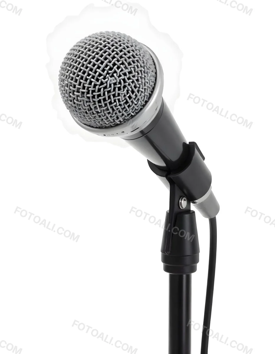 A Black Microphone On A Black Stand With A Black Cable Isolated On A White Background 6 9b05