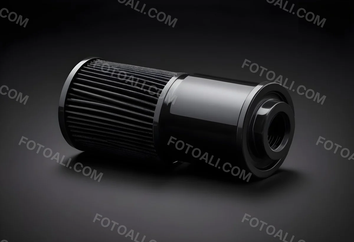 A Black Oil Filter With A Black Threaded Insert Lying On A Black Surface With A Slight Shadow Showcasing Its Cylindrical Shape And Construction 11 6b06