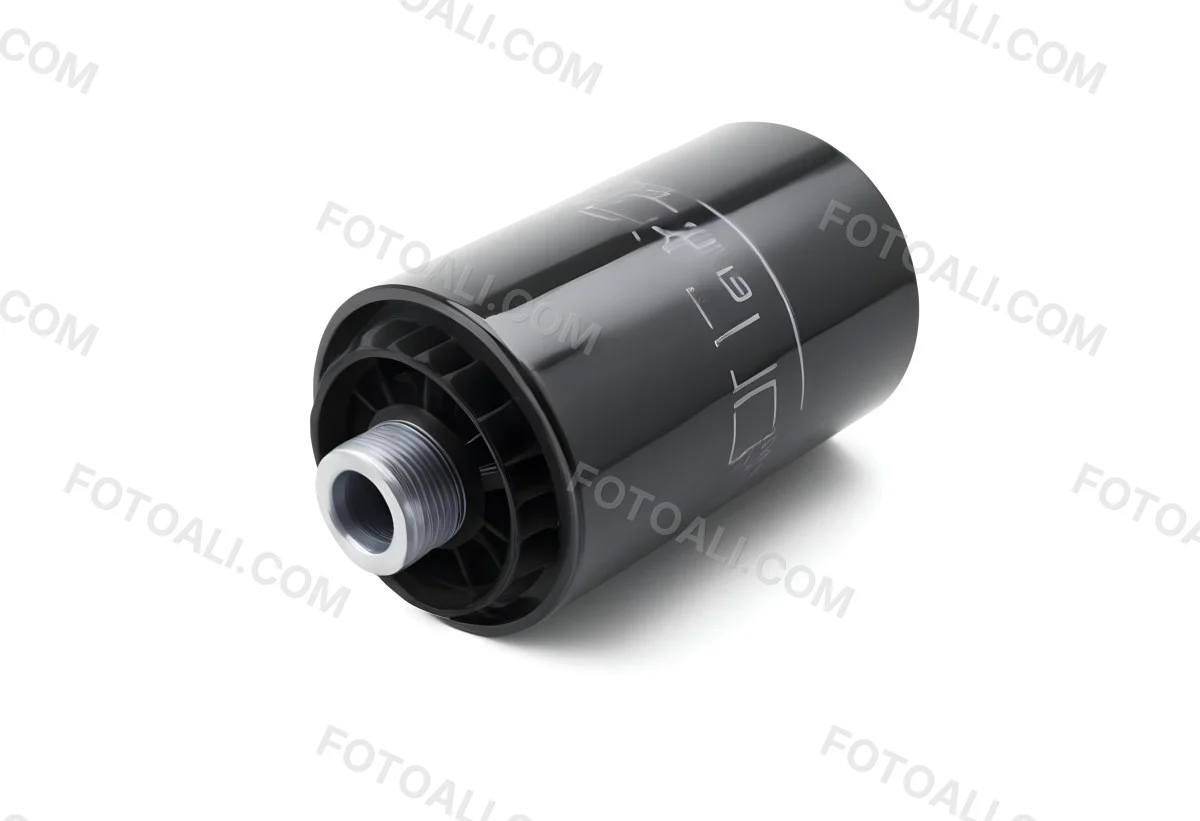 A Black Oil Filter With A Black Threaded Insert Lying On A Black Surface With A Slight Shadow Showcasing Its Cylindrical Shape And Construction 14 2362