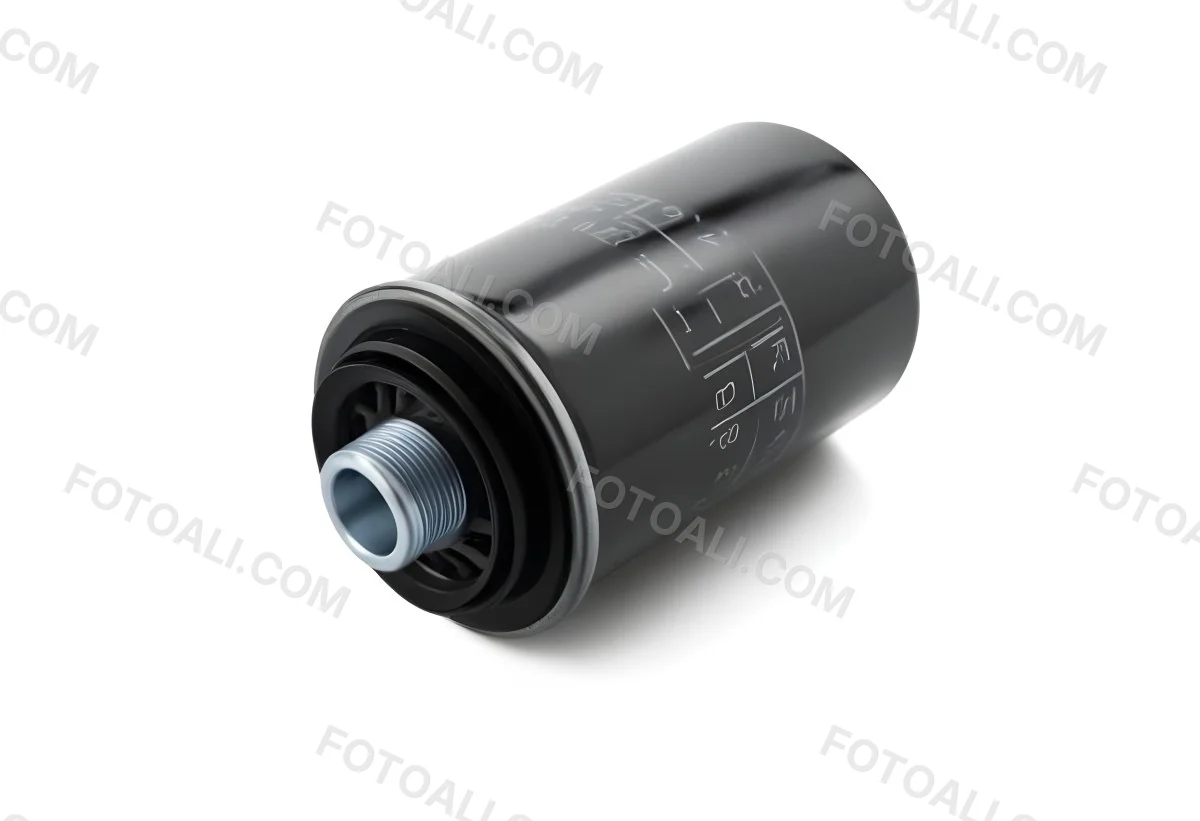 A Black Oil Filter With A Black Threaded Insert Lying On A Black Surface With A Slight Shadow Showcasing Its Cylindrical Shape And Construction 23 C52a