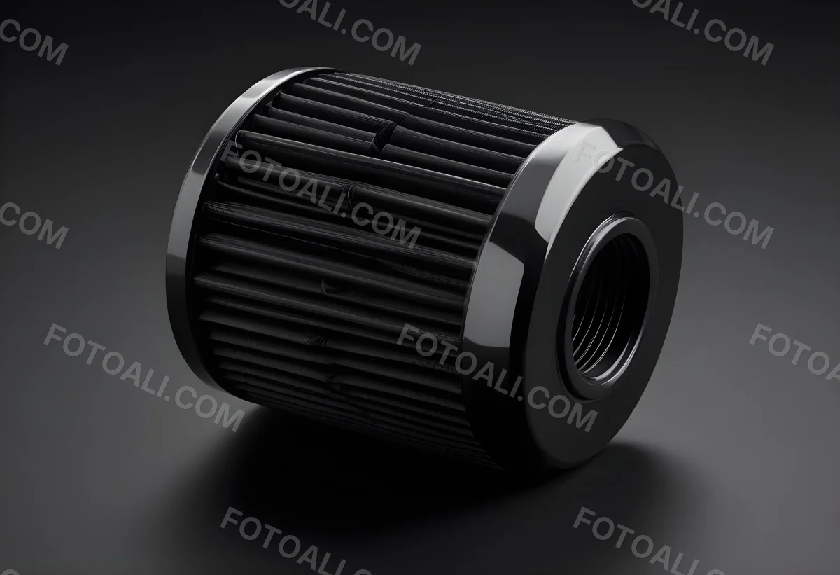 A Black Oil Filter With A Black Threaded Insert Lying On A Black Surface With A Slight Shadow Showcasing Its Cylindrical Shape And Construction 3 Ee7f