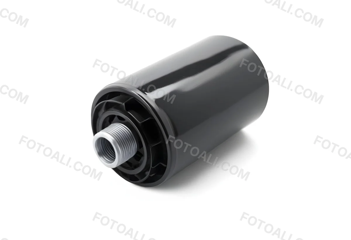 A Black Oil Filter With A Black Threaded Insert Lying On A Black Surface With A Slight Shadow Showcasing Its Cylindrical Shape And Construction 4 Ee1d