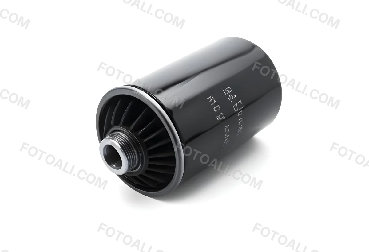 A Black Oil Filter With A Black Threaded Insert Lying On A Black Surface With A Slight Shadow Showcasing Its Cylindrical Shape And Construction 6 F571