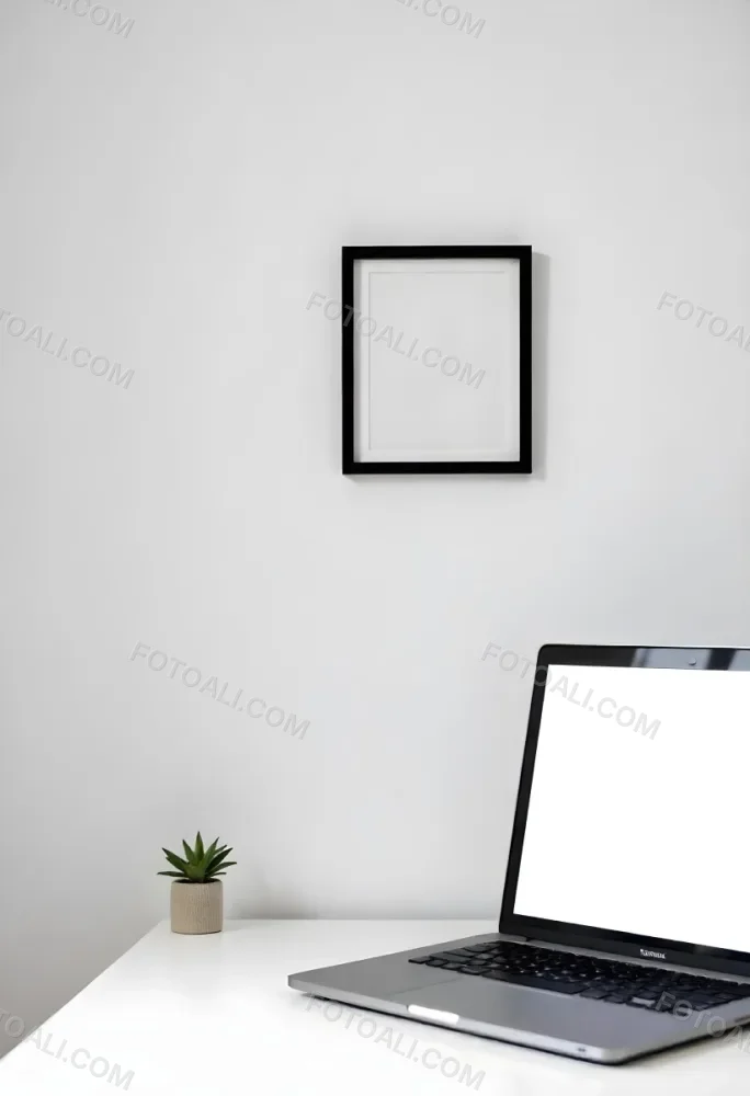 A Black Picture Frame On A White Wall With A Small Potted Plant In The Foreground 4 909e