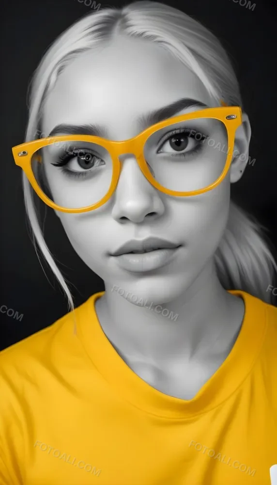 A Black Woman 21 Years Old With Long Blonde Hair And White Glasses Wearing A White T Shirt In A Black And White Background 15 F0e5