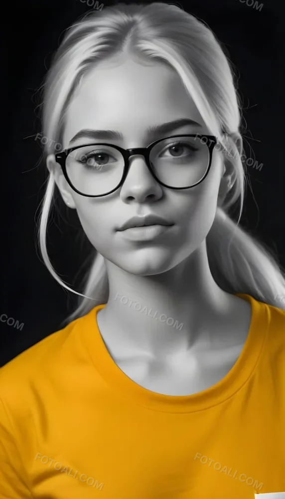 A Black Woman 21 Years Old With Long Blonde Hair And White Glasses Wearing A White T Shirt In A Black And White Background 45 4a98