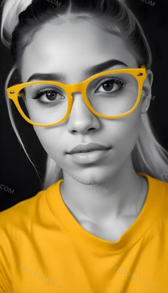 A Black Woman 21 Years Old With Long Blonde Hair And White Glasses Wearing A White T Shirt In A Black And White Background 47 8013