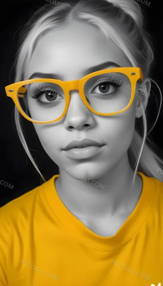A Black Woman 21 Years Old With Long Blonde Hair And White Glasses Wearing A White T Shirt In A Black And White Background 53 0263