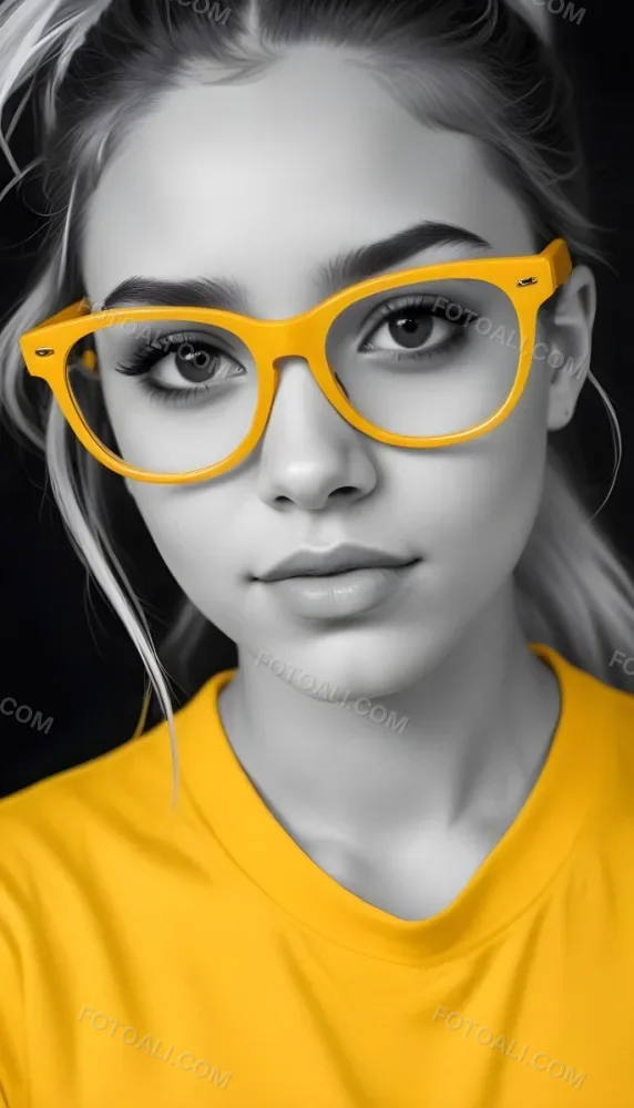 A Black Woman 21 Years Old With Long Blonde Hair And White Glasses Wearing A White T Shirt In A Black And White Background 55 49e6