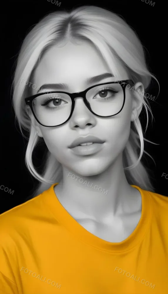 A Black Woman 21 Years Old With Long Blonde Hair And White Glasses Wearing A White T Shirt In A Black And White Background 58 34b3