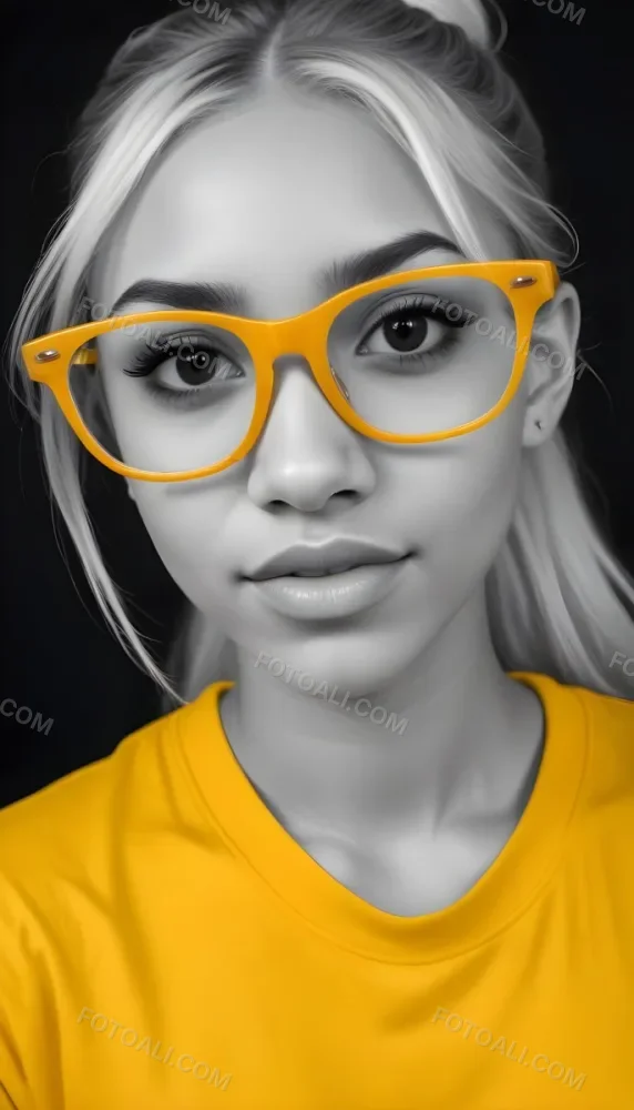 A Black Woman 21 Years Old With Long Blonde Hair And White Glasses Wearing A White T Shirt In A Black And White Background 61 9733